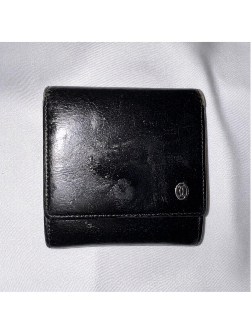 Cartier Black Leather Coin Wallet Snap Compact Small Luxury